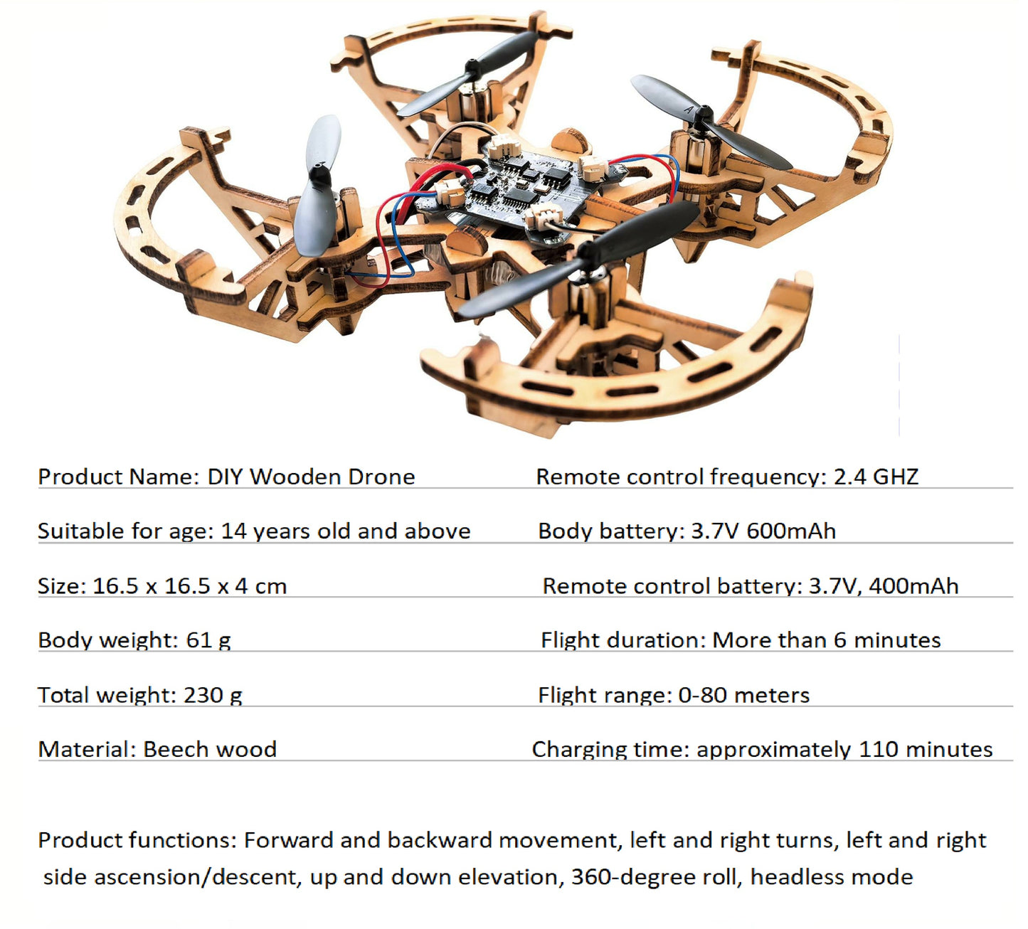 3D Wooden DIY 4-axis remote control aircraft